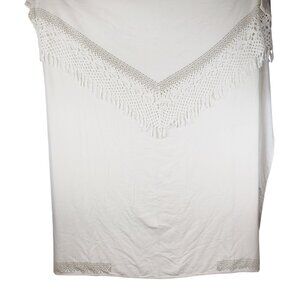 Anthropologie Knotted Macrame Overlay Shower Curtain Ivory Cotton Boho Fringe